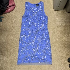 Adrianna Papell Blue Midi Dress with Silver Detailing